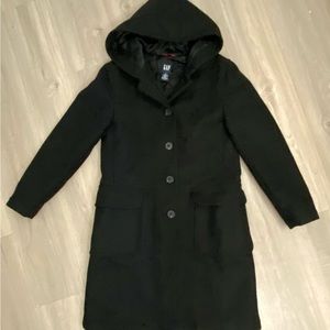 Black, hooded, pea coat size small from the gap